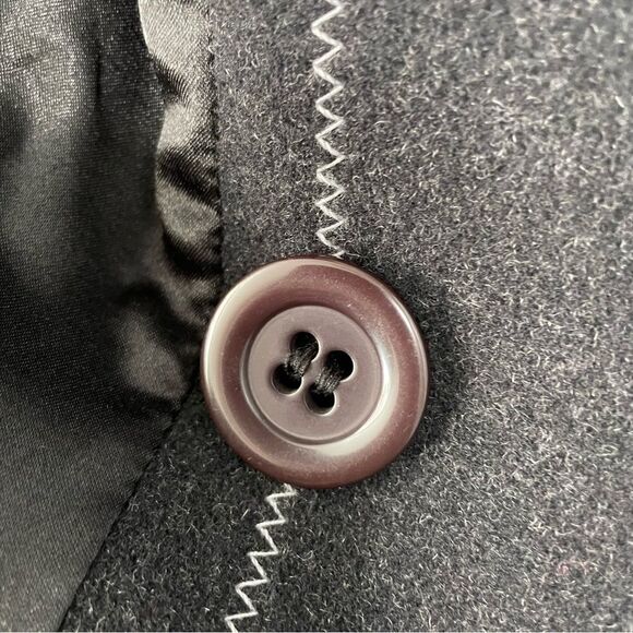[4] Vintage Dark Grey Wool & Cashmere Pea Coat with Brown Buttons - Picture 11 of 12